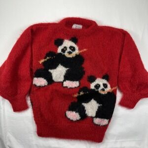 Susie Lee Hand Knitted Crew‎ Neck Panda Bear China Scenic Mohair Sweater